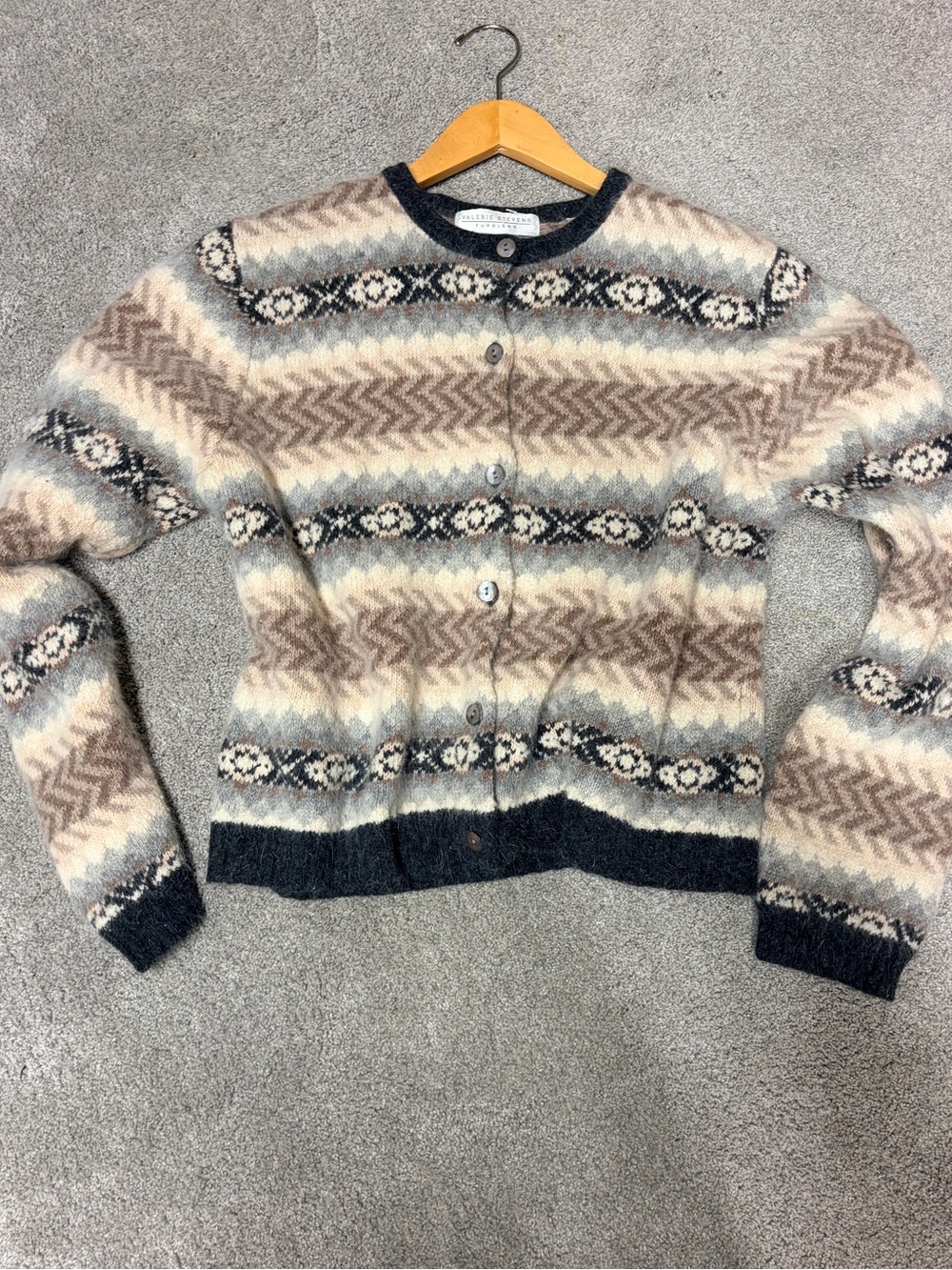 Valerie Stevens Neutral Fair Isle Button-Front Cardigan - Beige & Black & Cream